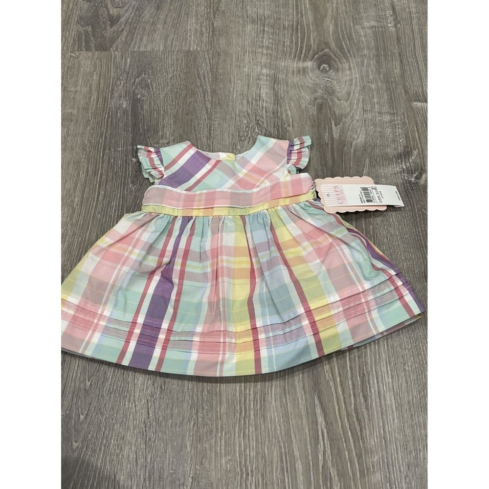 NWT Chaps Dress Plaid Pastels 3 Month